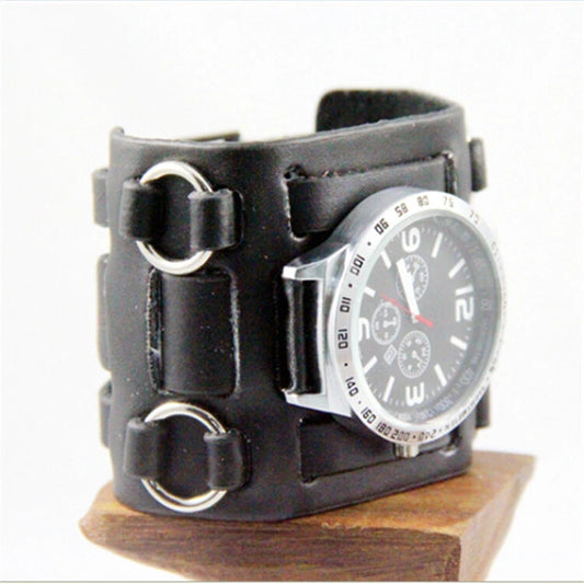Black Wide Leather Punk Style Watch β Men's Three Strap Cuff Wristwatch Retro Gothic Fashion