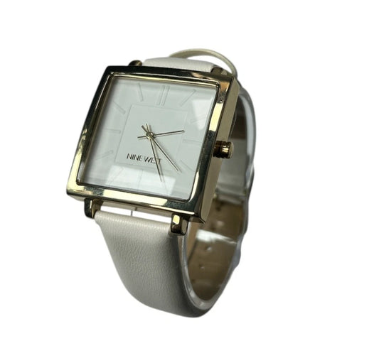 Nine West Women's Gold Dial White Strap Watch β Quartz Analog Fashion Wristwatch