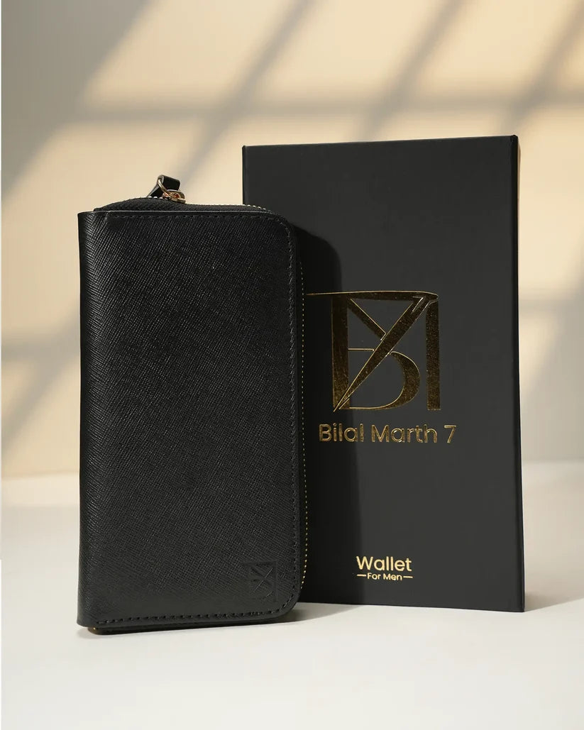 Premium Long Zip Leather Wallet – Classic Black