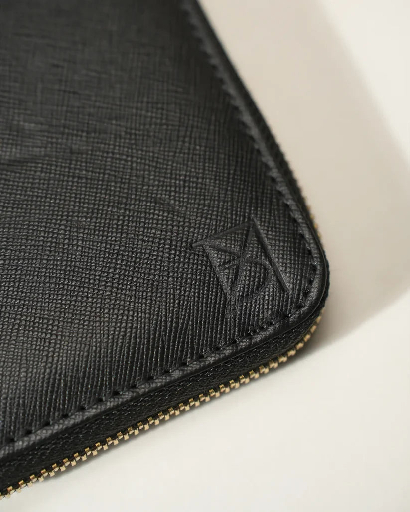 Premium Long Zip Leather Wallet – Classic Black