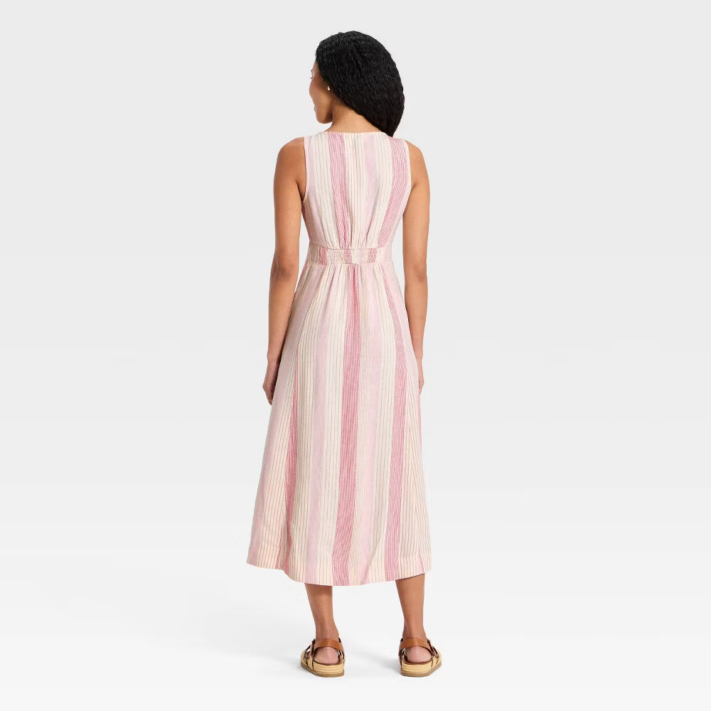 Women's Woven Button-Front Midi Sundress – Universal Thread Sleeveless Casual Summer Dress