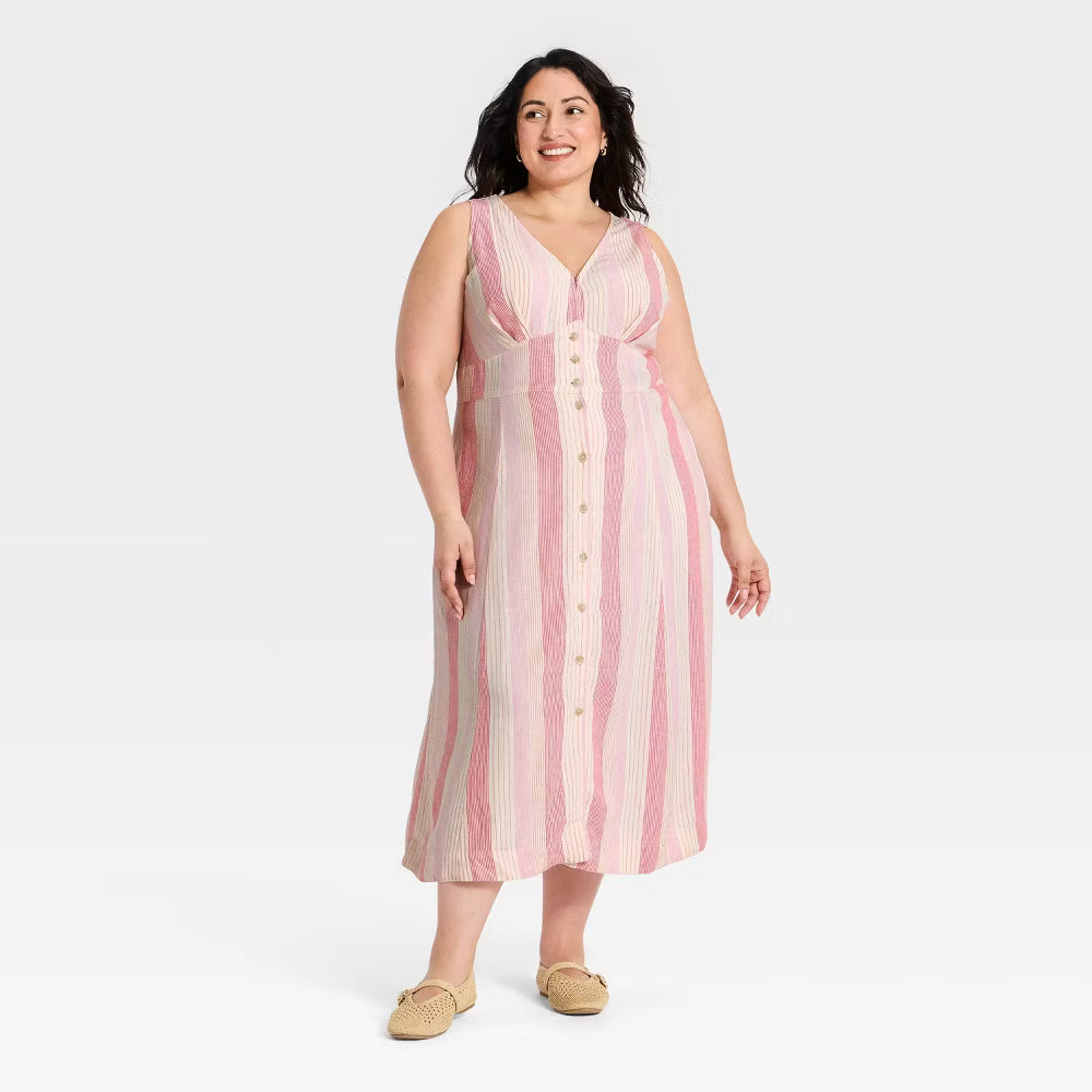 Women's Woven Button-Front Midi Sundress – Universal Thread Sleeveless Casual Summer Dress