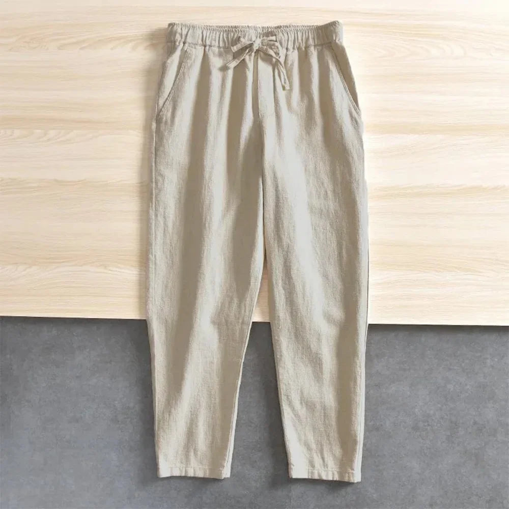 2-Pack Men's Cotton Linen Casual Pants | Lightweight Summer Joggers & Sports Trousers