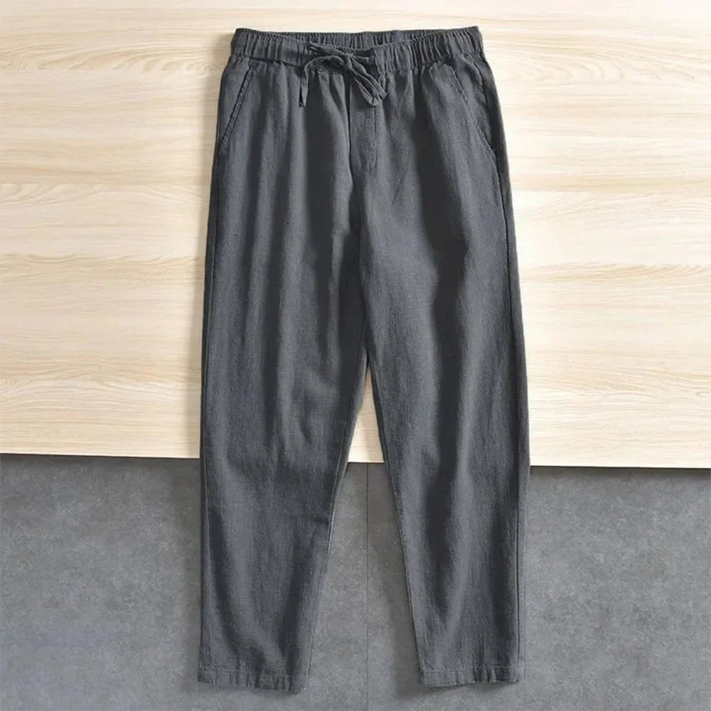 2-Pack Men's Cotton Linen Casual Pants | Lightweight Summer Joggers & Sports Trousers