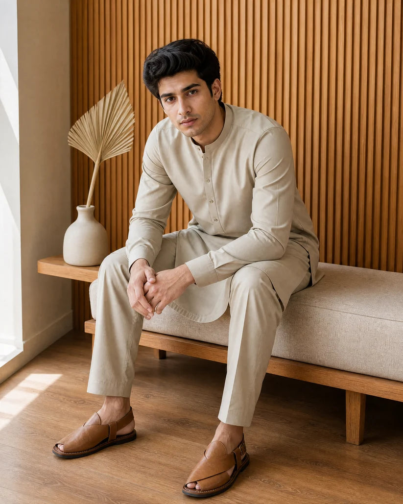 Four Seasons Wash & Wear Cream | Premium Men’s Unstitched Fabric