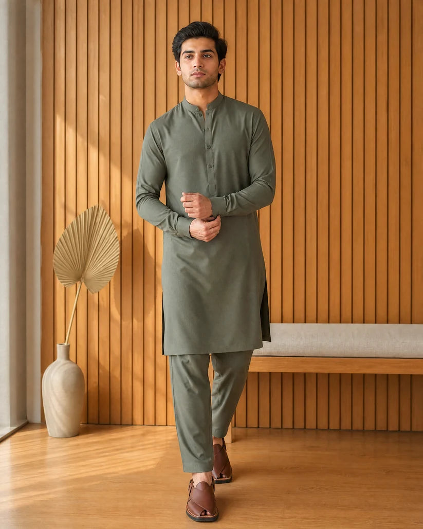 Four Seasons Wash & Wear Mehndi | Premium Men’s Unstitched Fabric