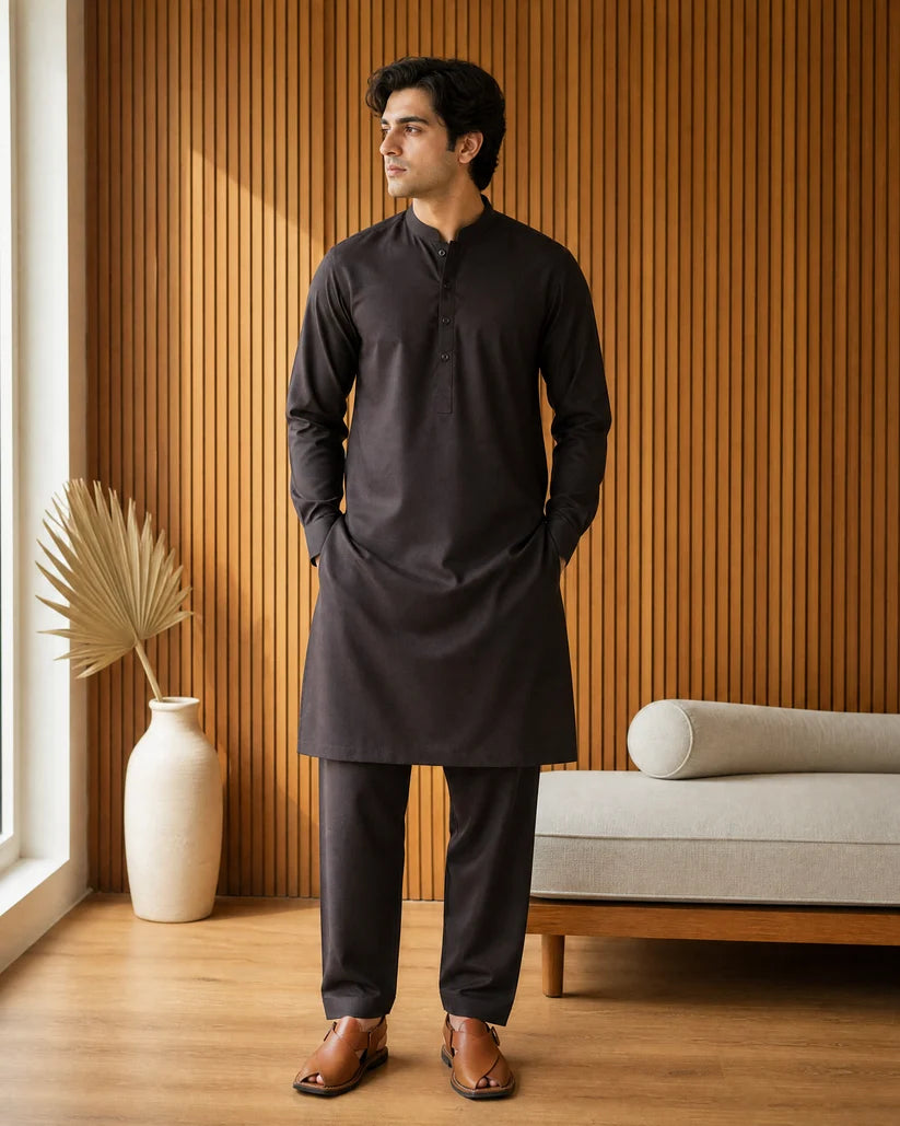 Four Seasons Wash & Wear Dark Brown | Premium Men’s Unstitched Fabric