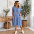 Ladies Italian Lagenlook Lightweight Cotton Stripe Tunic Summer Dress Loose Casual Boho Midi Dress