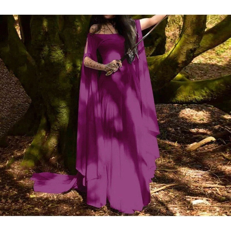 Medieval Renaissance Women's Halloween Costume Flare Sleeve Fantasy Fairy Dress
