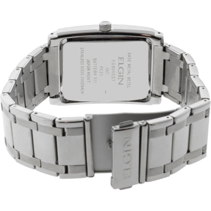 Elgin Men's Silver-Tone Crystal Watch with Black Dial & Cross Bracelet Set | Luxury Quartz Dress Watch Gift Set
