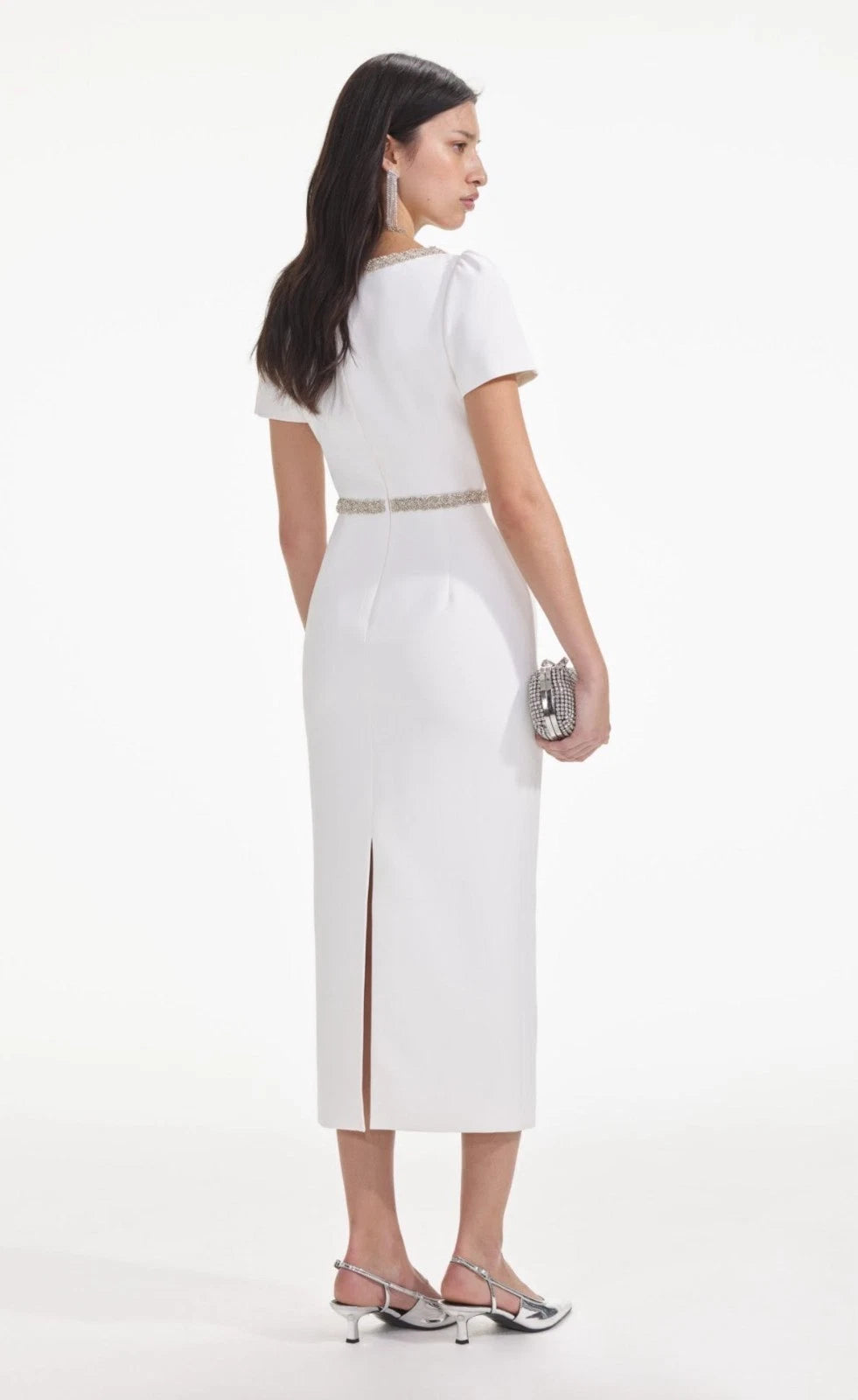 NWT Self-Portrait Diamante Bow Trim Midi Dress US 12 Elegant Designer Party Cocktail Evening Dress
