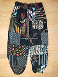 Black Patchwork Harem Pants | Boho Hippie Wide Leg Bohemian Trousers for Men & Women