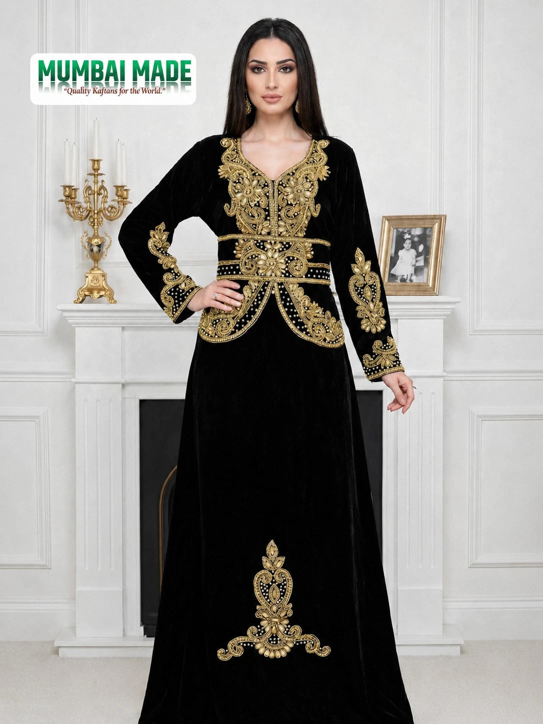 Luxury Black Velvet Kaftan for Women – Elegant Moroccan Style Maxi Dress, Modest Party & Evening Wear