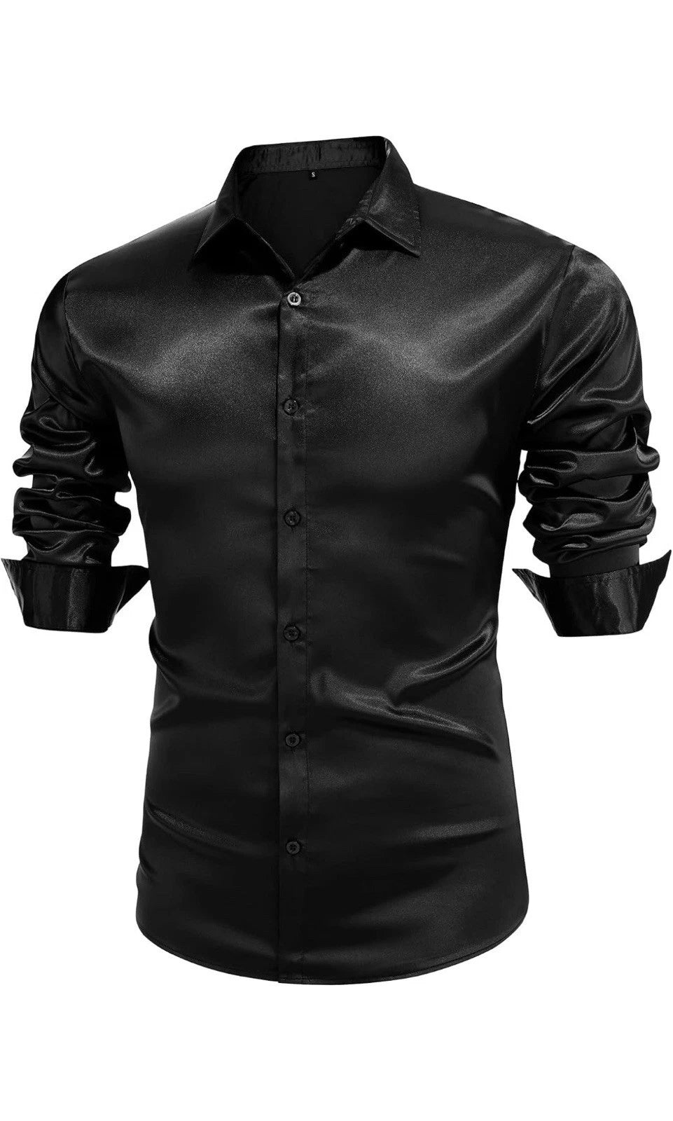 URRU Men's Luxury Silk-Like Satin Dress Shirt | Long Sleeve Muscle Fit Button-Up