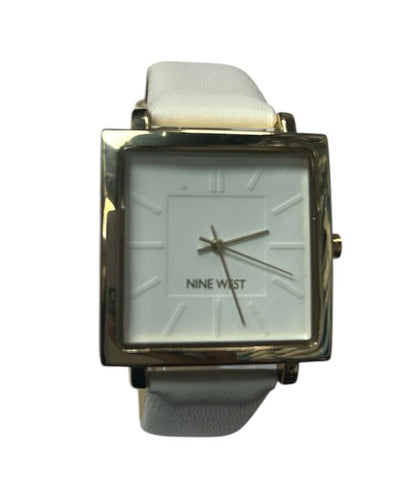 Nine West Women's Gold Dial White Strap Watch – Quartz Analog Fashion Wristwatch