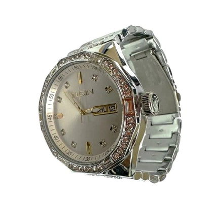 Elgin Men's Silver Watch & Matching Bracelet Set FG180016SST | Gold Markers | Luxury Quartz Dress Watch Gift Set