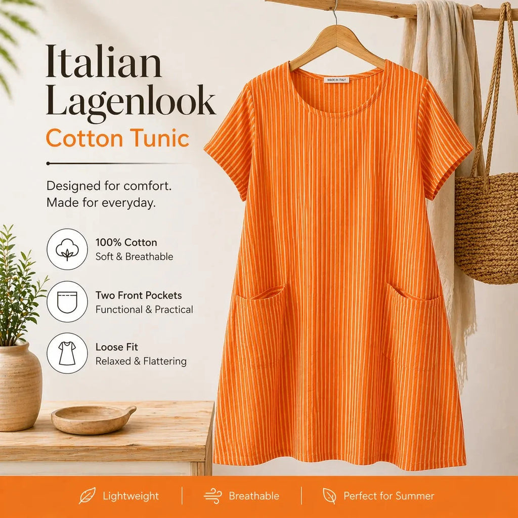 Ladies Italian Lagenlook Lightweight Cotton Stripe Tunic Summer Dress Loose Casual Boho Midi Dress