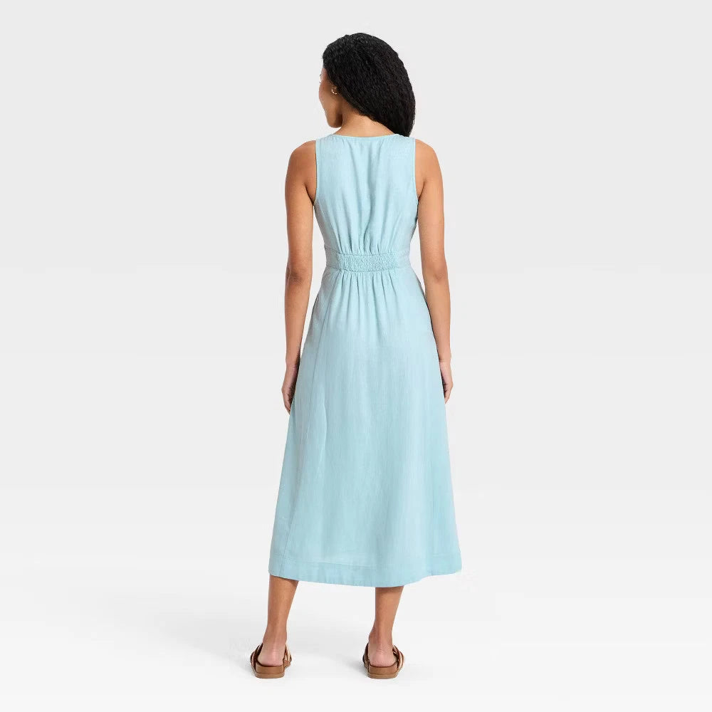 Women's Woven Button-Front Midi Sundress – Universal Thread Sleeveless Casual Summer Dress