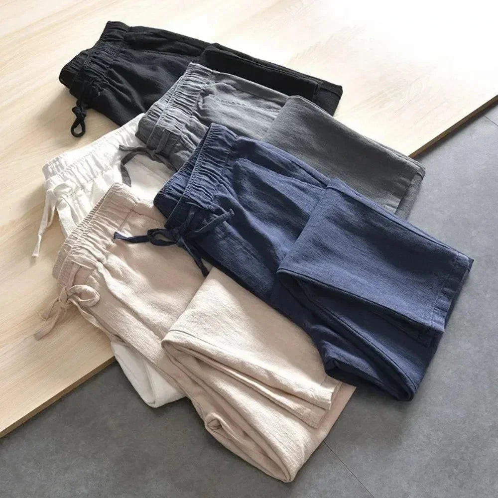 2-Pack Men's Cotton Linen Casual Pants | Lightweight Summer Joggers & Sports Trousers