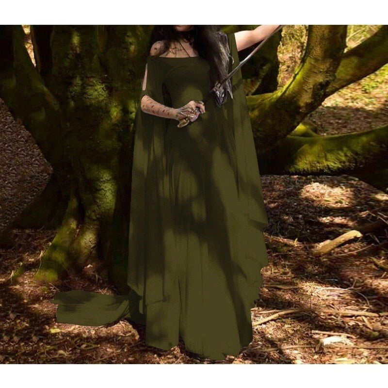 Medieval Renaissance Women's Halloween Costume Flare Sleeve Fantasy Fairy Dress