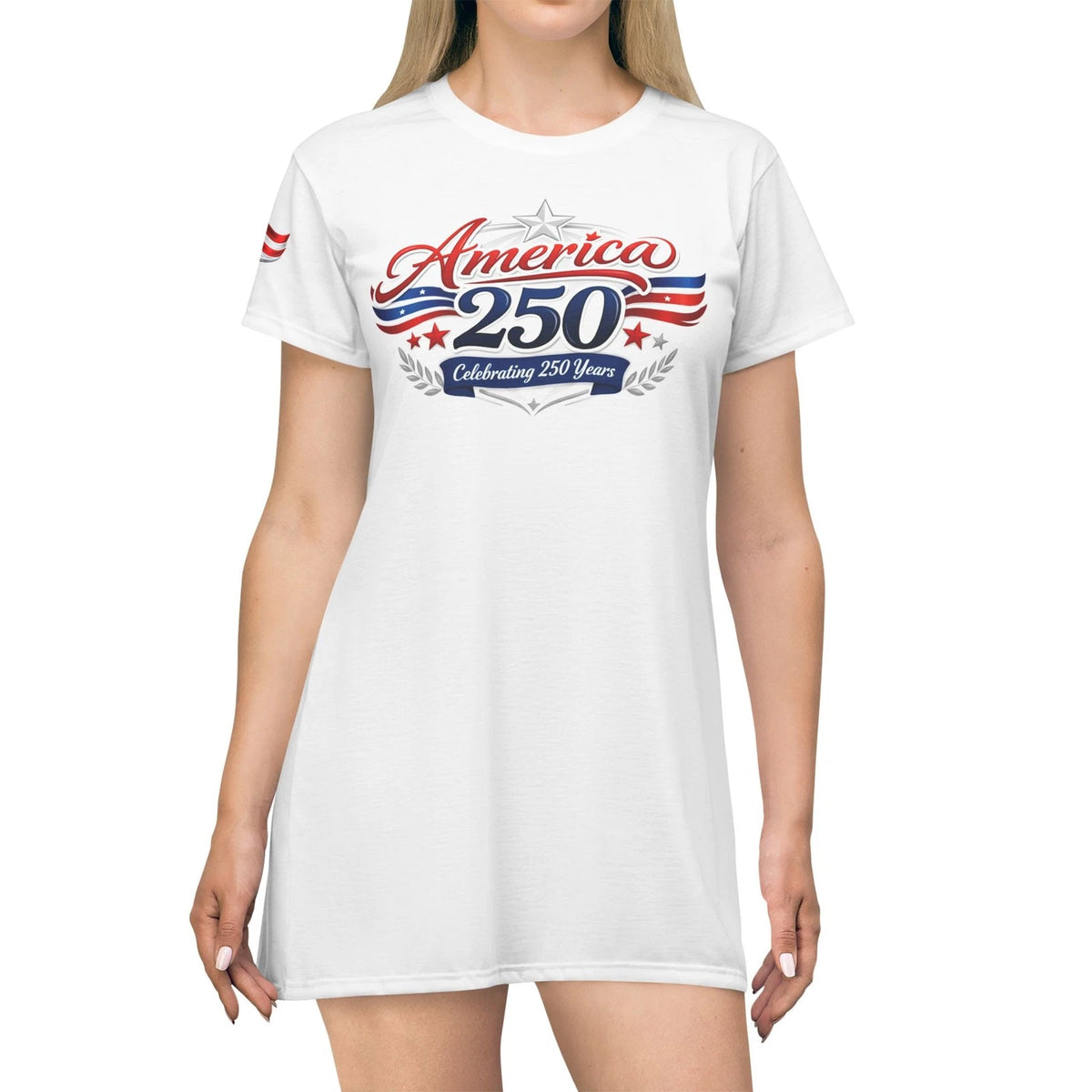 America 250 Celebrating 250 Years T-Shirt Dress – Patriotic USA Independence Day Casual Dress for Women