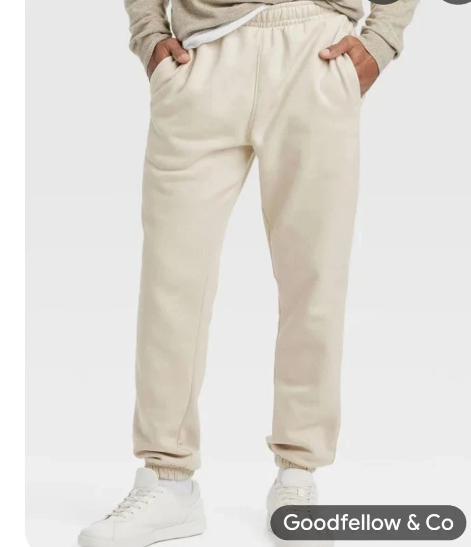 Goodfellow Men's Heavyweight Fleece Jogger Pants | Cream Sweatpants | Choose Your Size